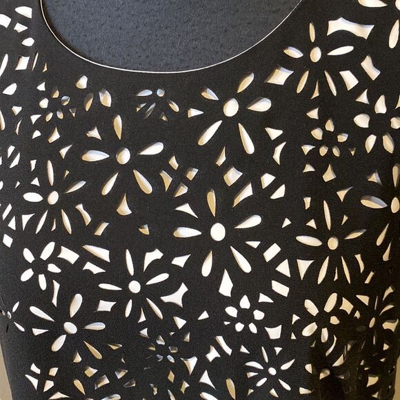 Calvin Klein Size 12 Sleeveless Shift Dress Black Floral Laser Cut Details - Picture 2 of 8